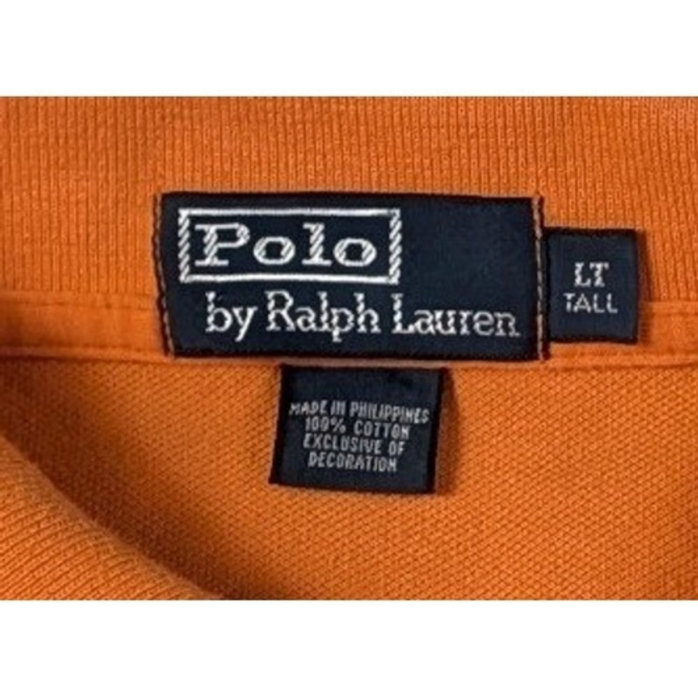 Polo Ralph Lauren Mens LT Tall Long Sleeve Polo Shirt Orange Green Pony Logo - Picture 3 of 12